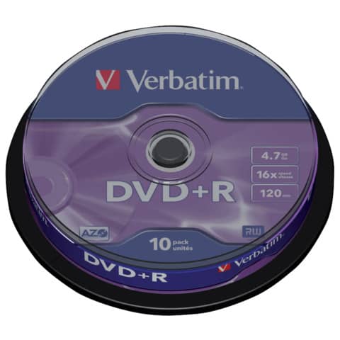 DVD+R Verbatim 16x 4.7 GB Spindle Case da 10 dvd-r - 43498